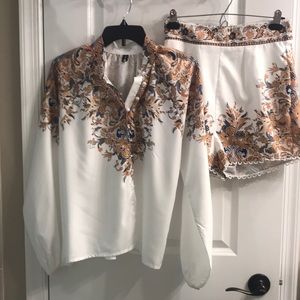 Floral Print Button long sleeve short set